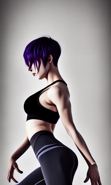 Voluptuous Gothic Woman in Sports Bra: Digital Illustration