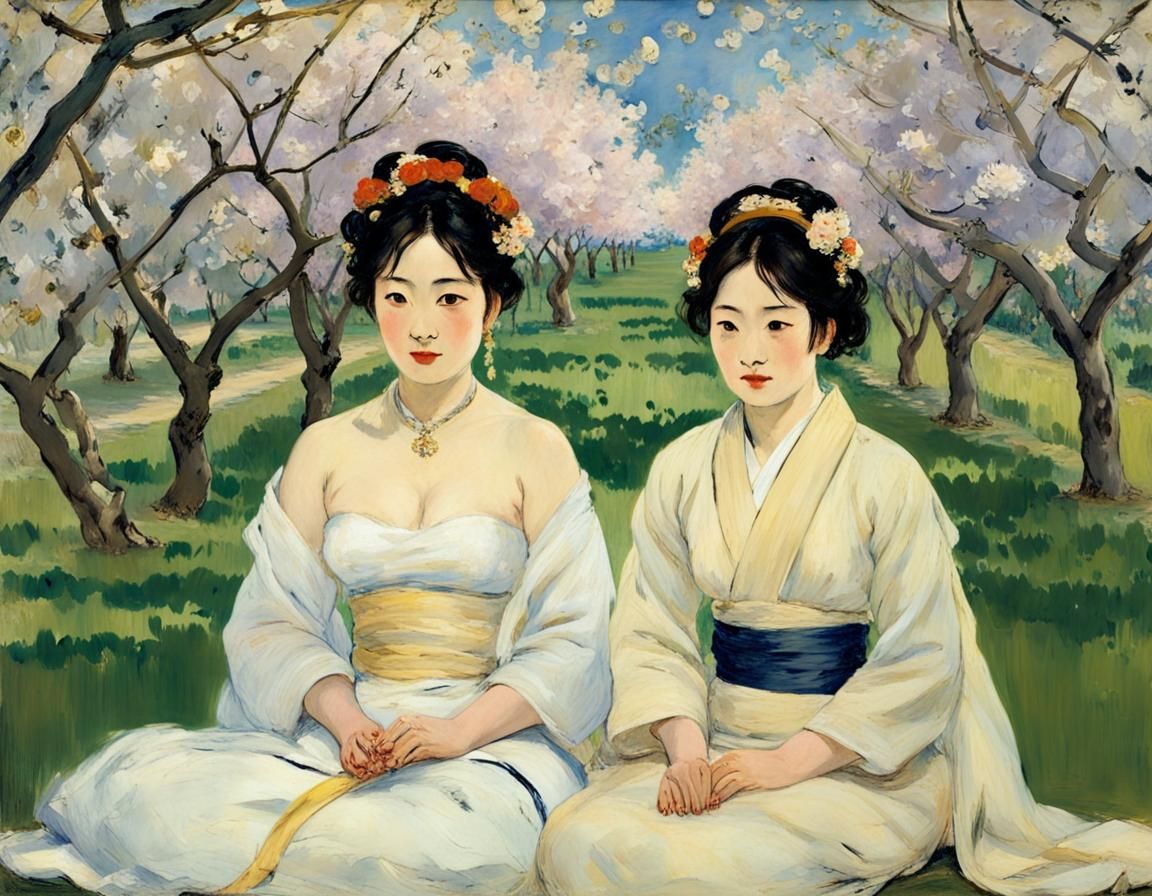 Art by Édouard Manet, Kazuma Kaneko, in a cherry orchard in ...