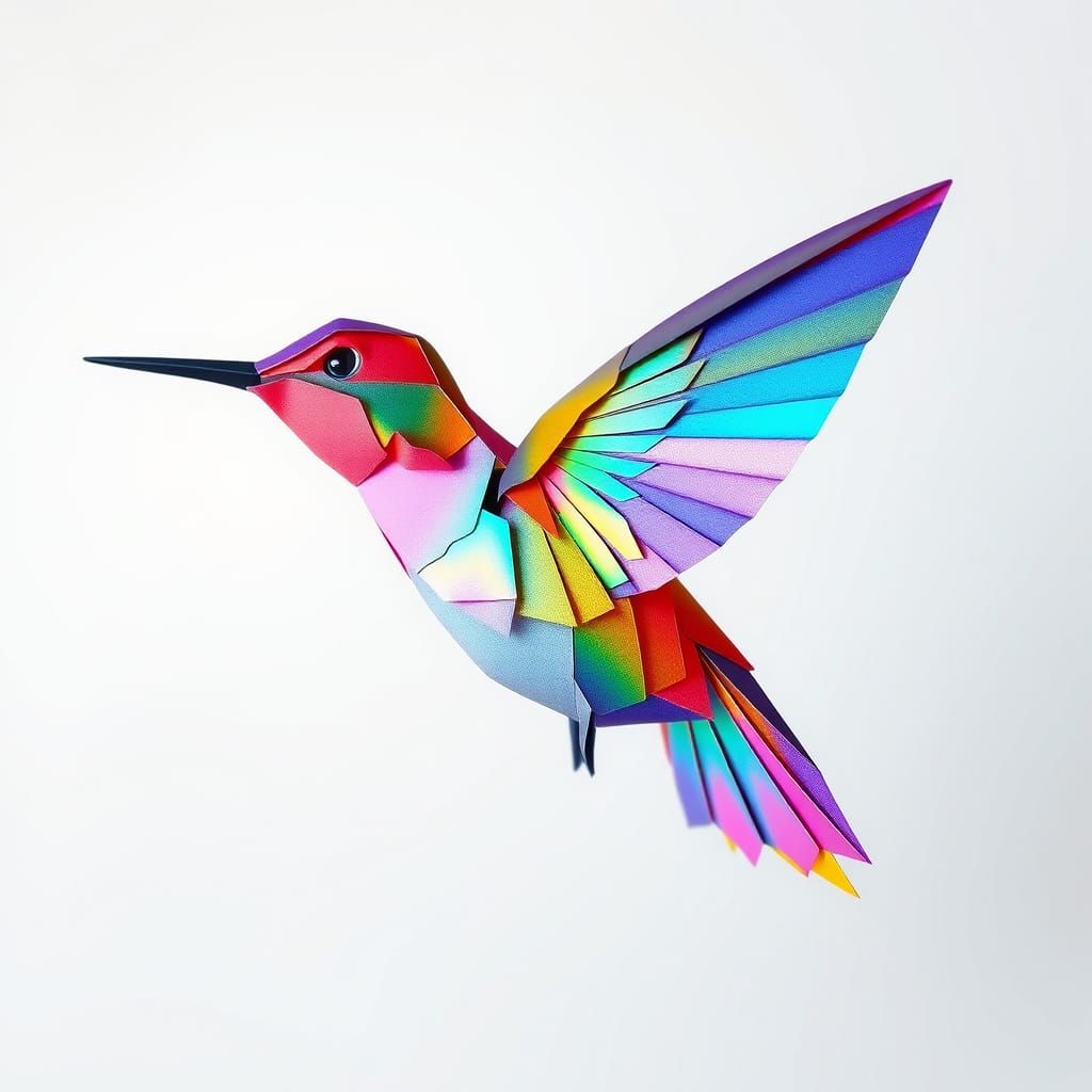 Iridescent Origami Hummingbird in Dreamy Japanese Style