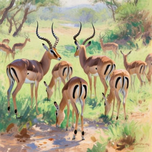 Impala Grazing in Savannah Woodland Ravine