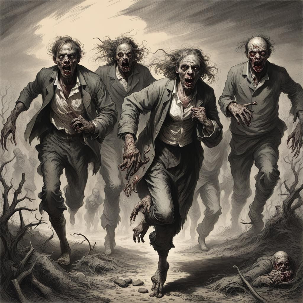Zombie Apocalypse: Horror Faces in a Classic Style