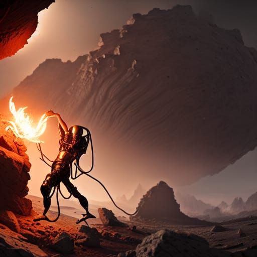 Armored Worm in Ruined Monastery, Hyperrealistic Digital Art