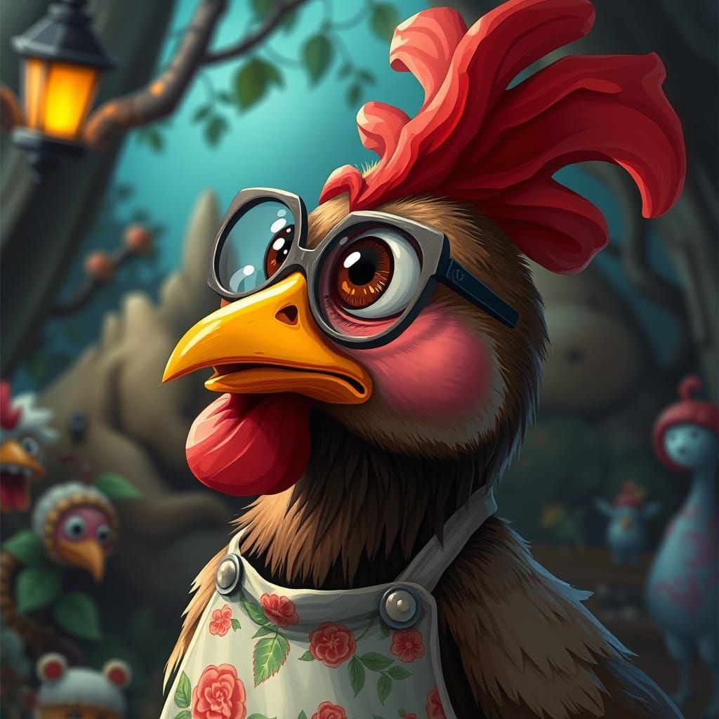 Granny Chicken in 2D Cartoon Style