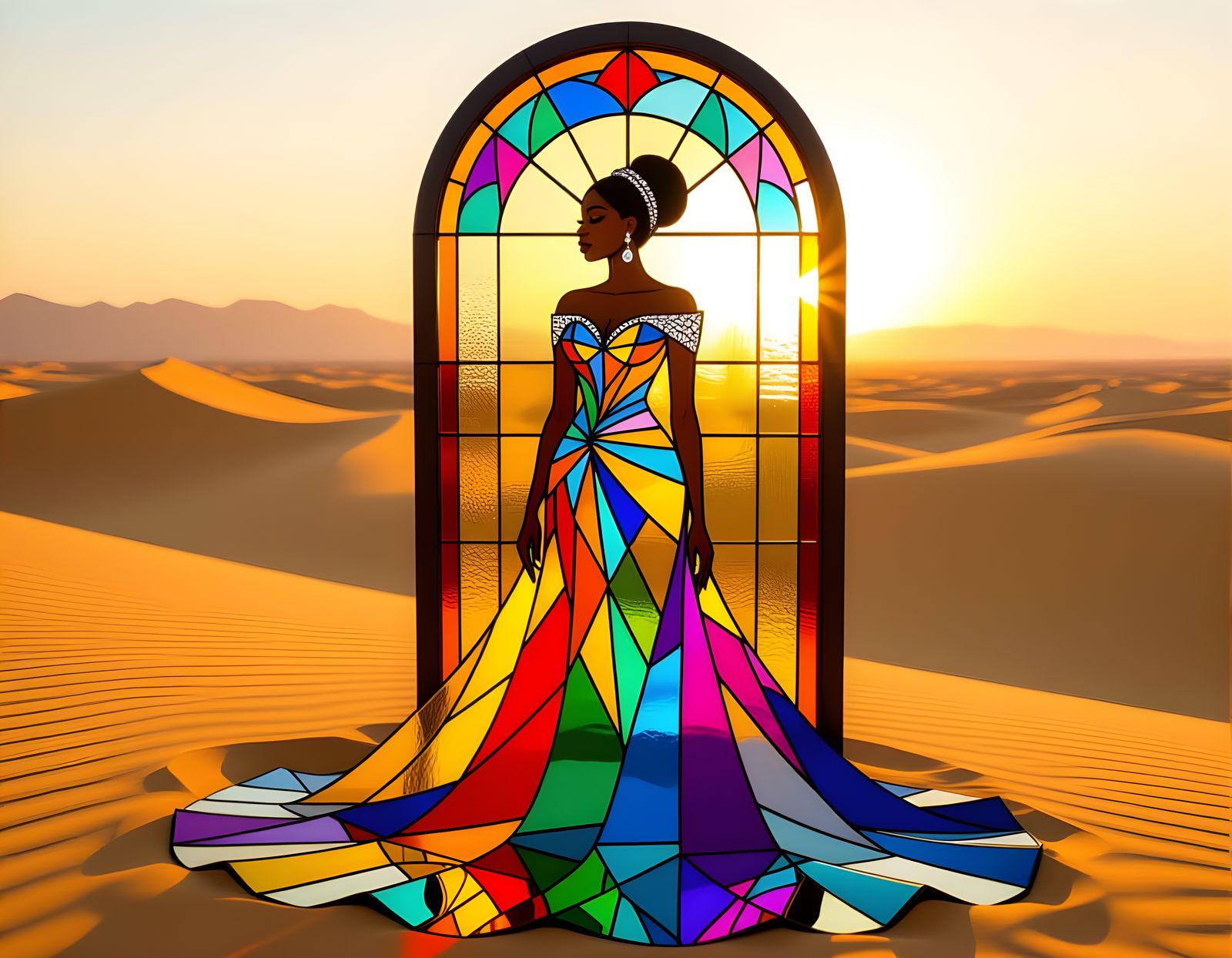 Stained Glass Bride in Desert Sunset
