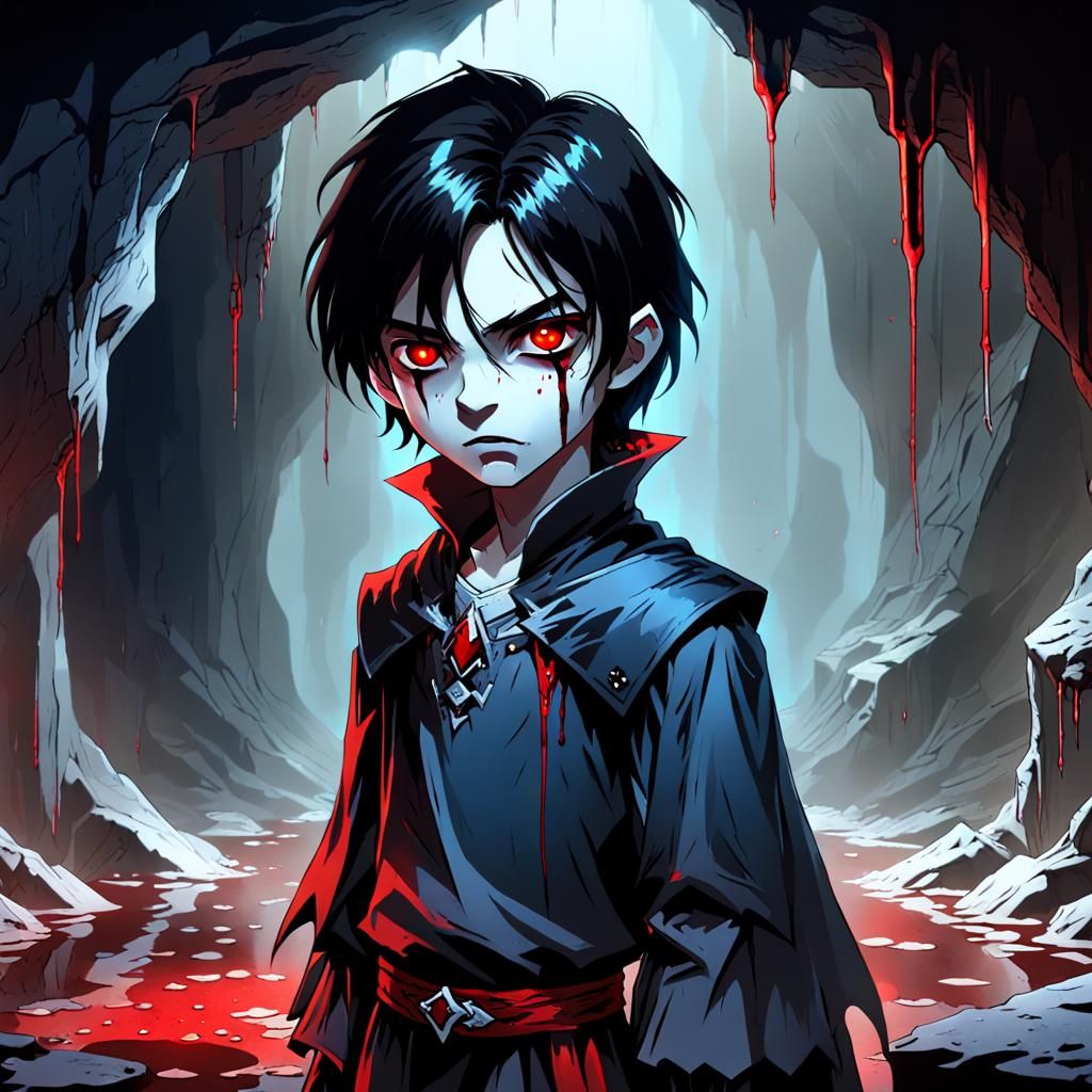 Vampire Prince in Dimly Lit Cave