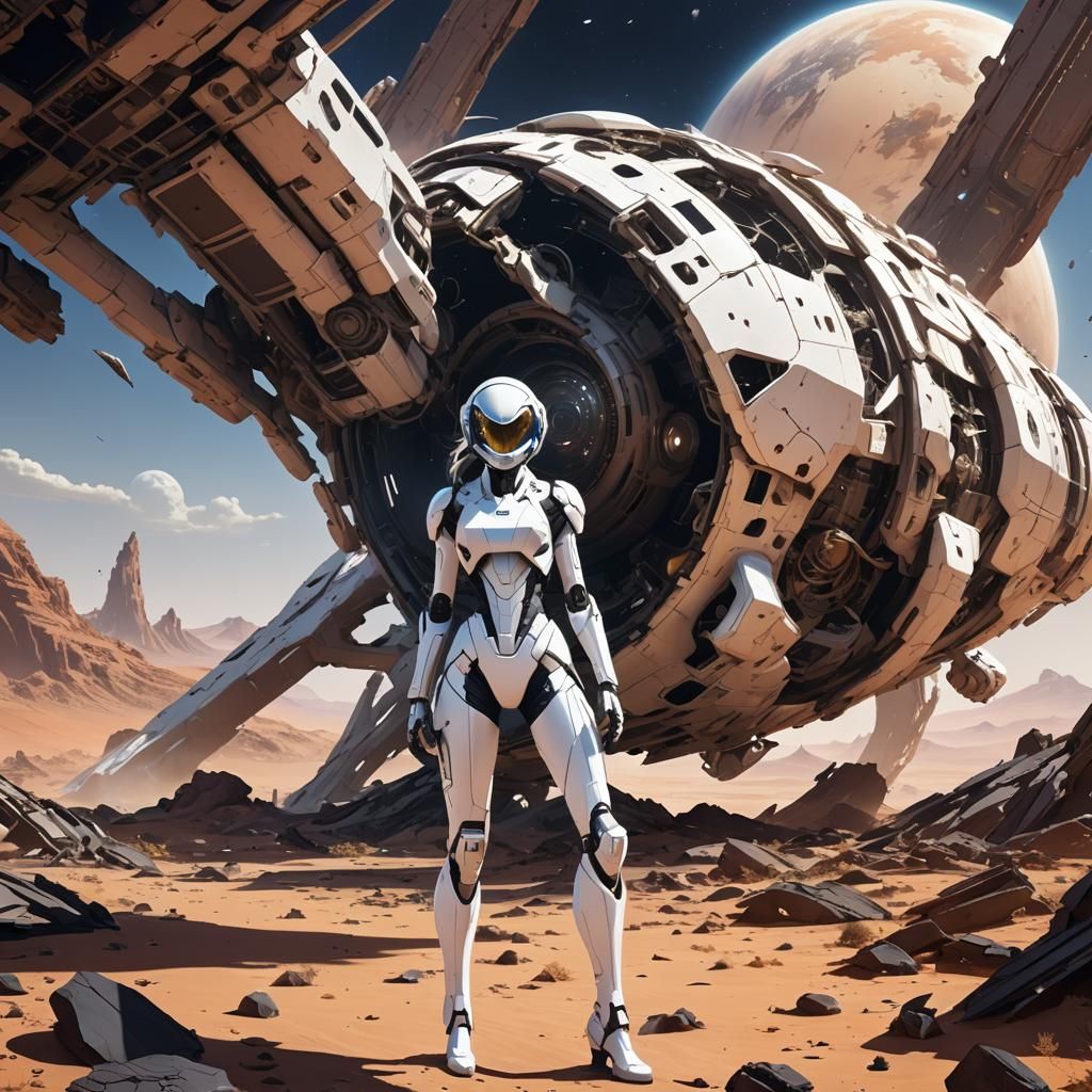 Intergalactic Soldier Exploring Spaceship Wreckage in Anime ...