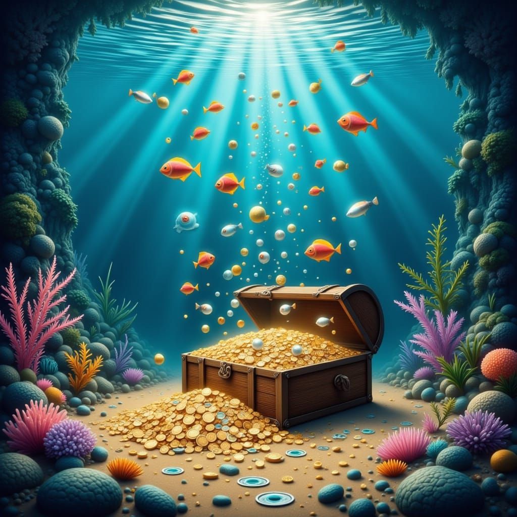 Sunken Treasure Chest in Tropical Aquarium