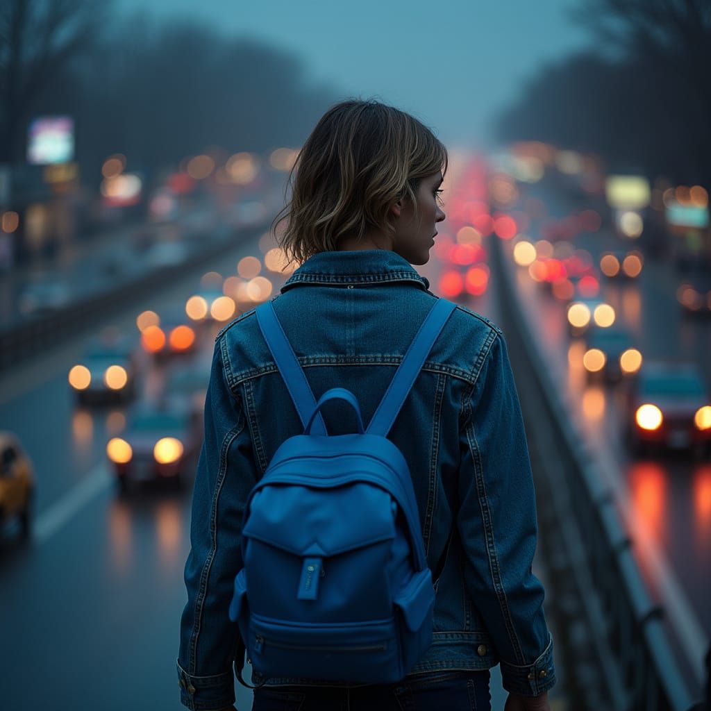 Heroine in Neon Urban Landscape