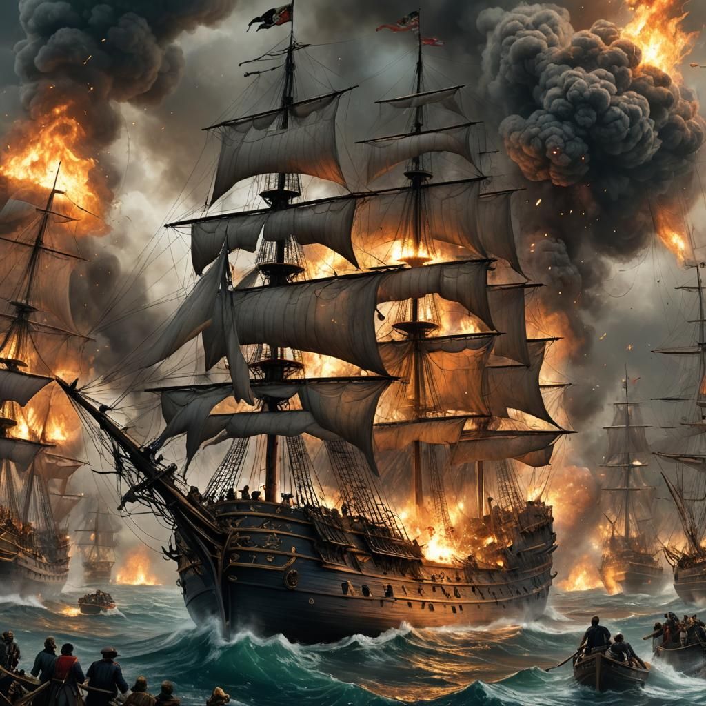 Explosive Pirate Ship Battle in Horror Style