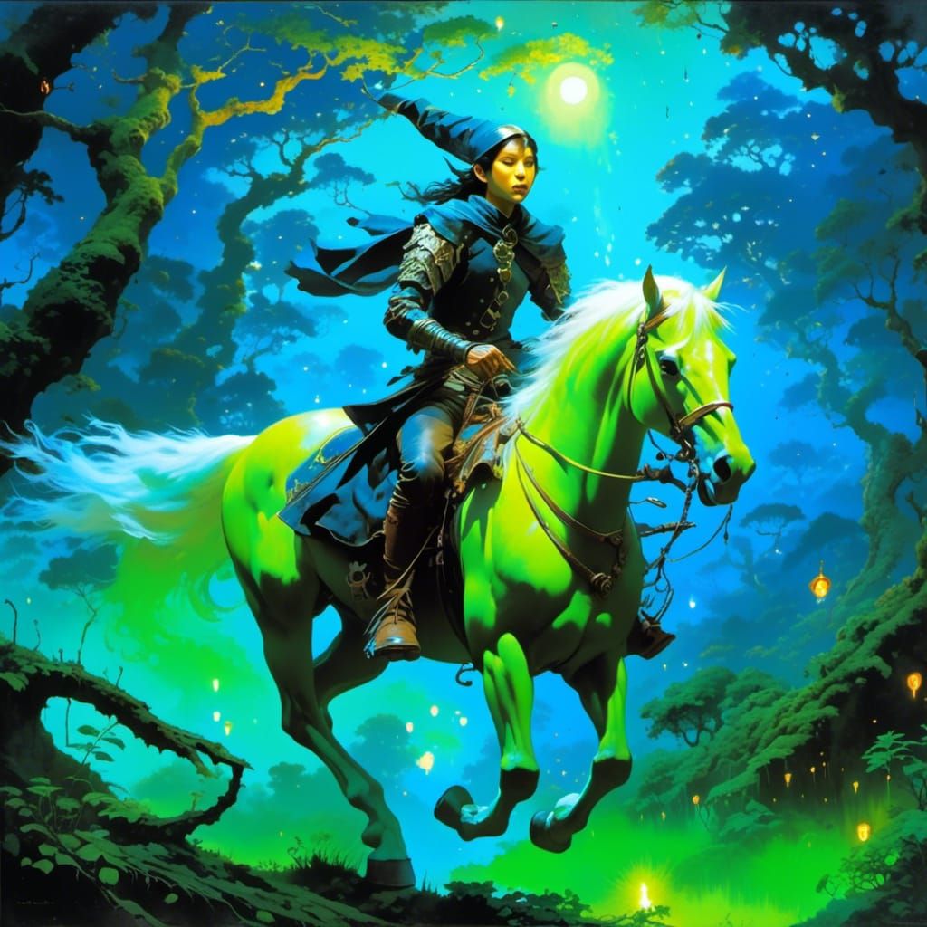Fantasy Elf Rogue Rides Through Haunted Forest
