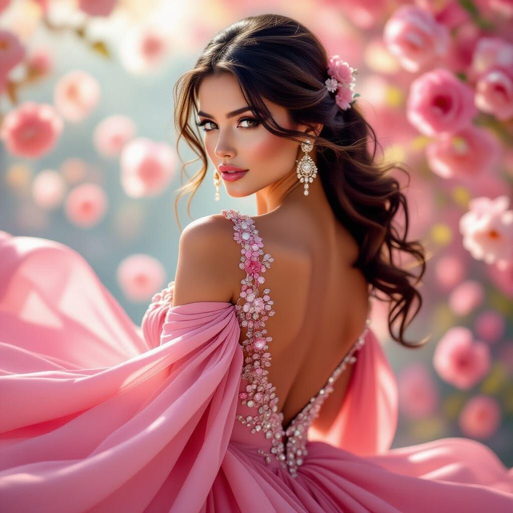 Elegant Pink Dress with Jewels: Professional Portrait