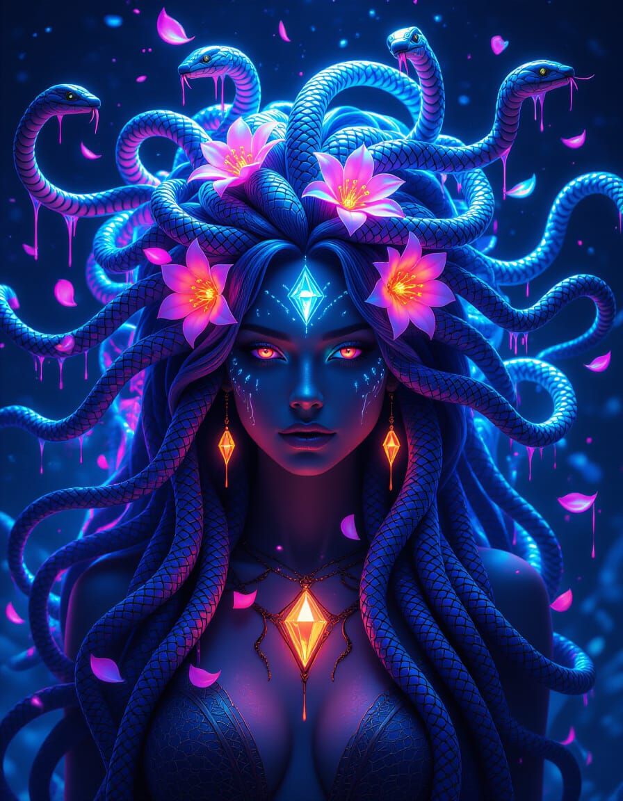 Neon Medusa Goddess in Cyber Fantasy Style