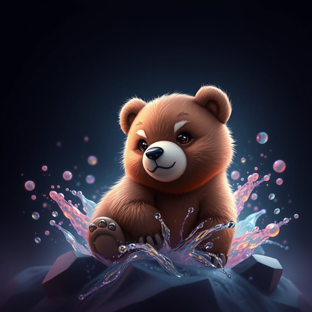 Cute Fantasy Bear in Vibrant Deep Colors