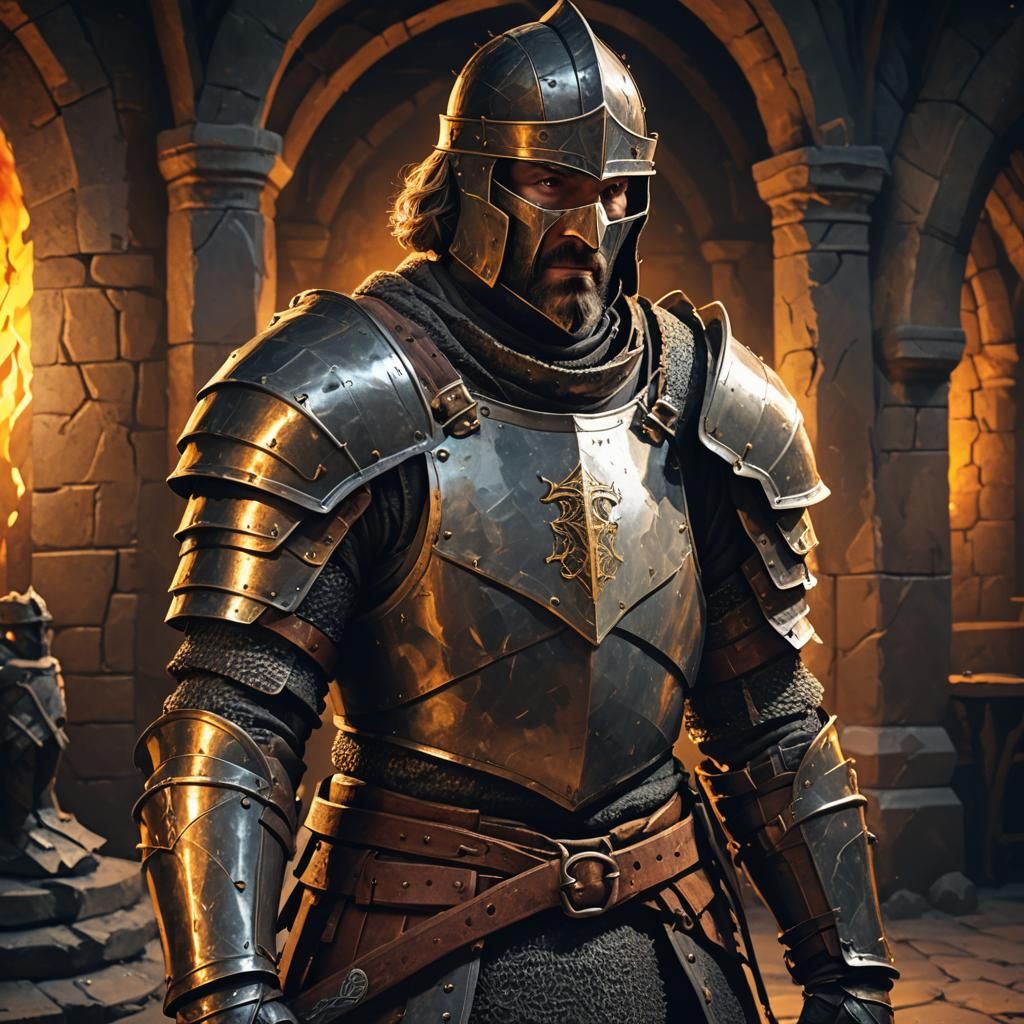 Grizzled Knight Portrait in Low Poly Style