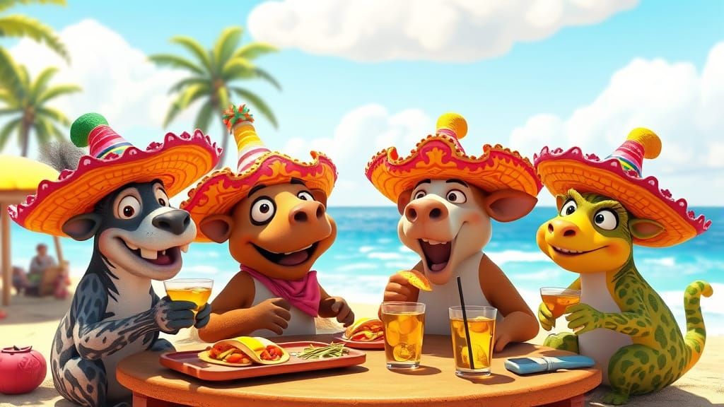Animals Celebrate on Mexican Beach in Pixar Style