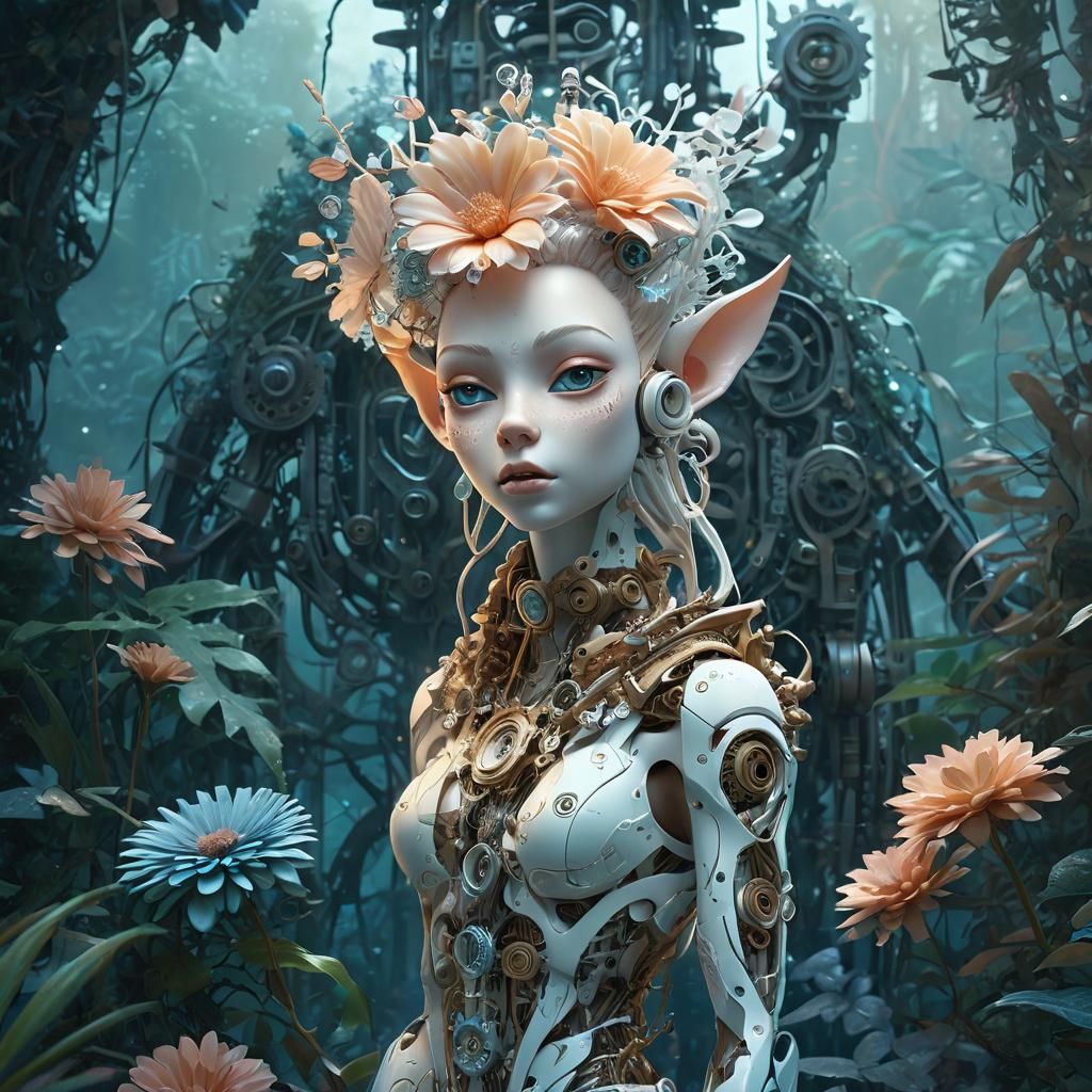 Ethereal Humanoid in Jungle: Dreamlike Digital Art