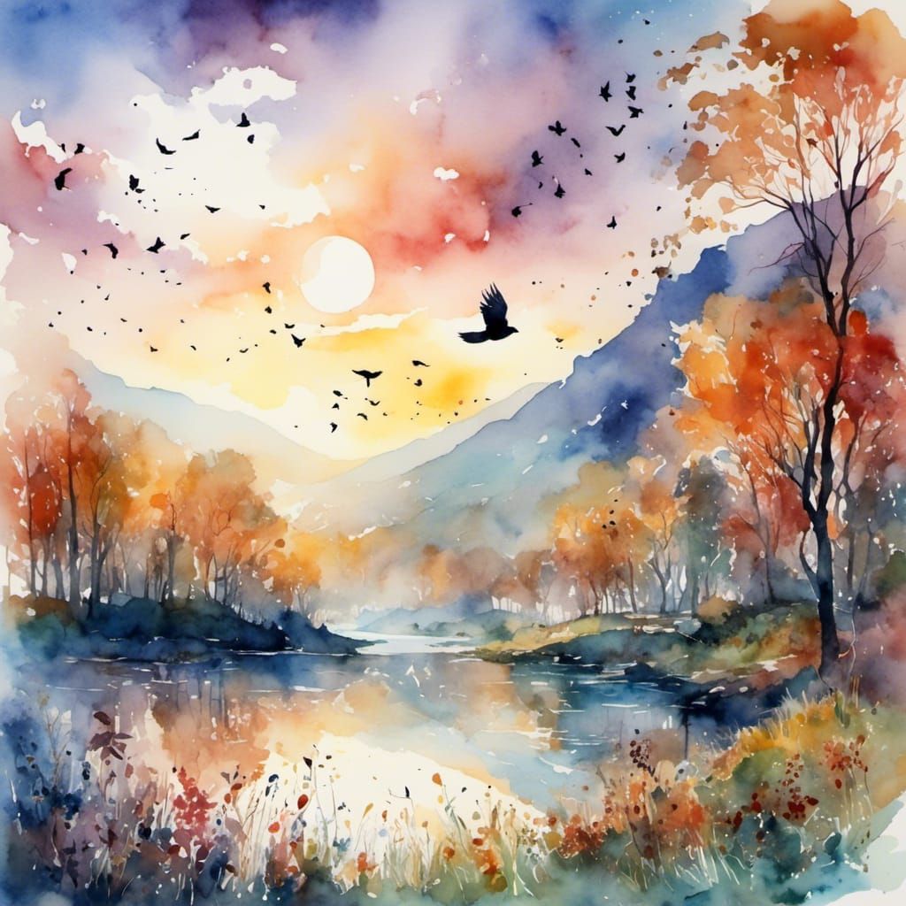 Watercolour Painting: Morning's First Light and Song