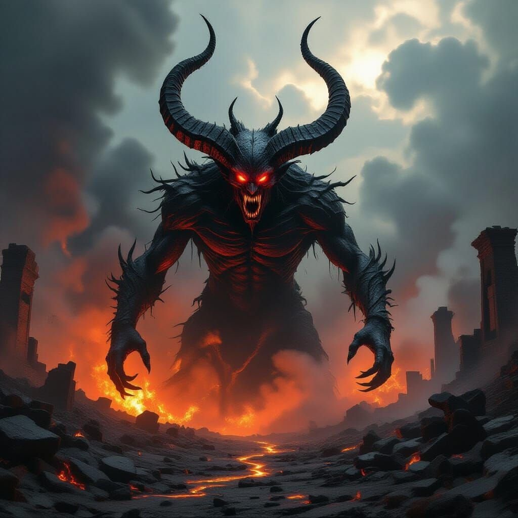 Fiery Abyss: Dark Creature Emerges in Hyper-Realistic Style