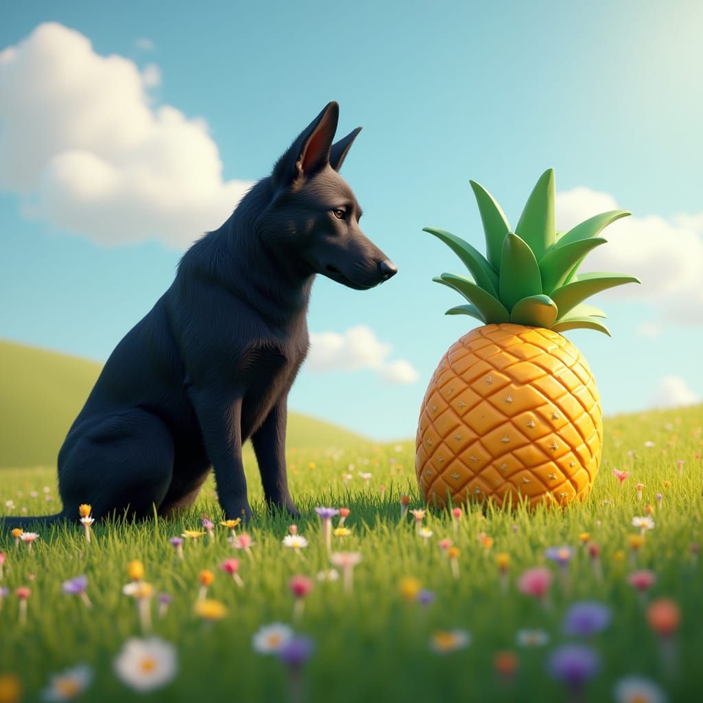 Majestic Black German Shepherd Dog in Vibrant Springtime Lan...