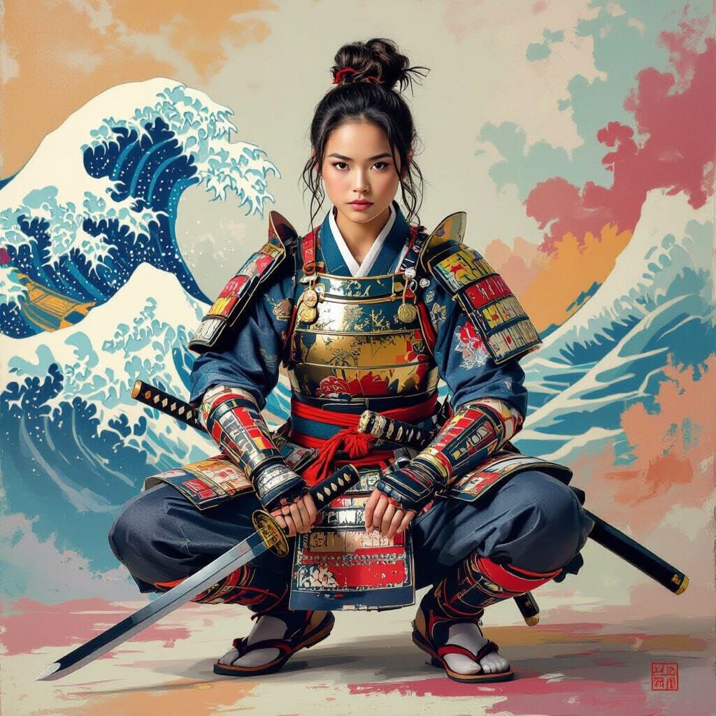 Samurai Figure with Katana in Japanese Art Style