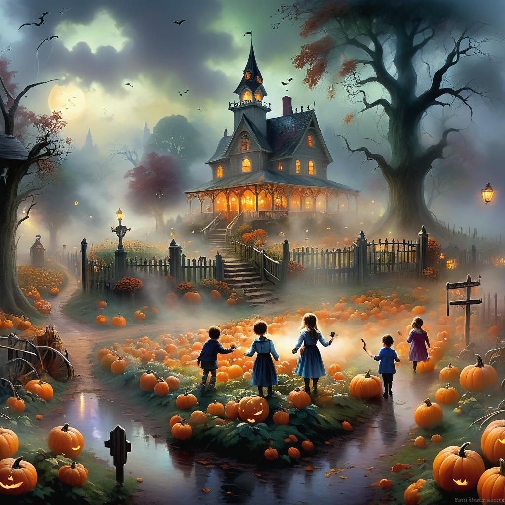 Ethereal Haunted Pumpkin Patch in Fantasy Style