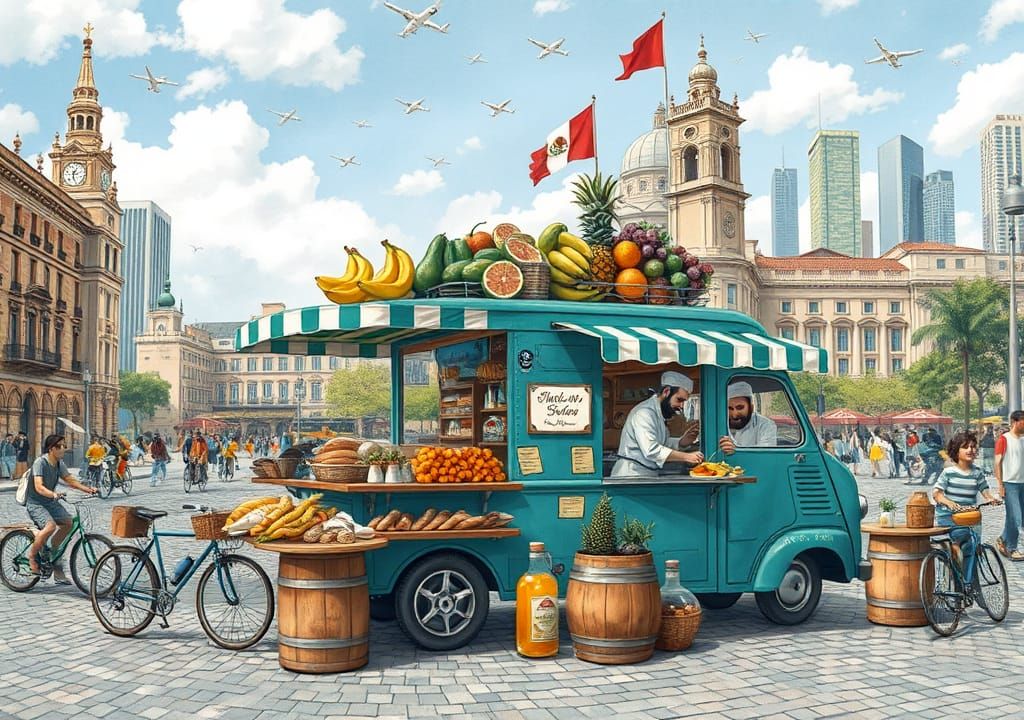 Lively Street Food Scene in Illustrated Style