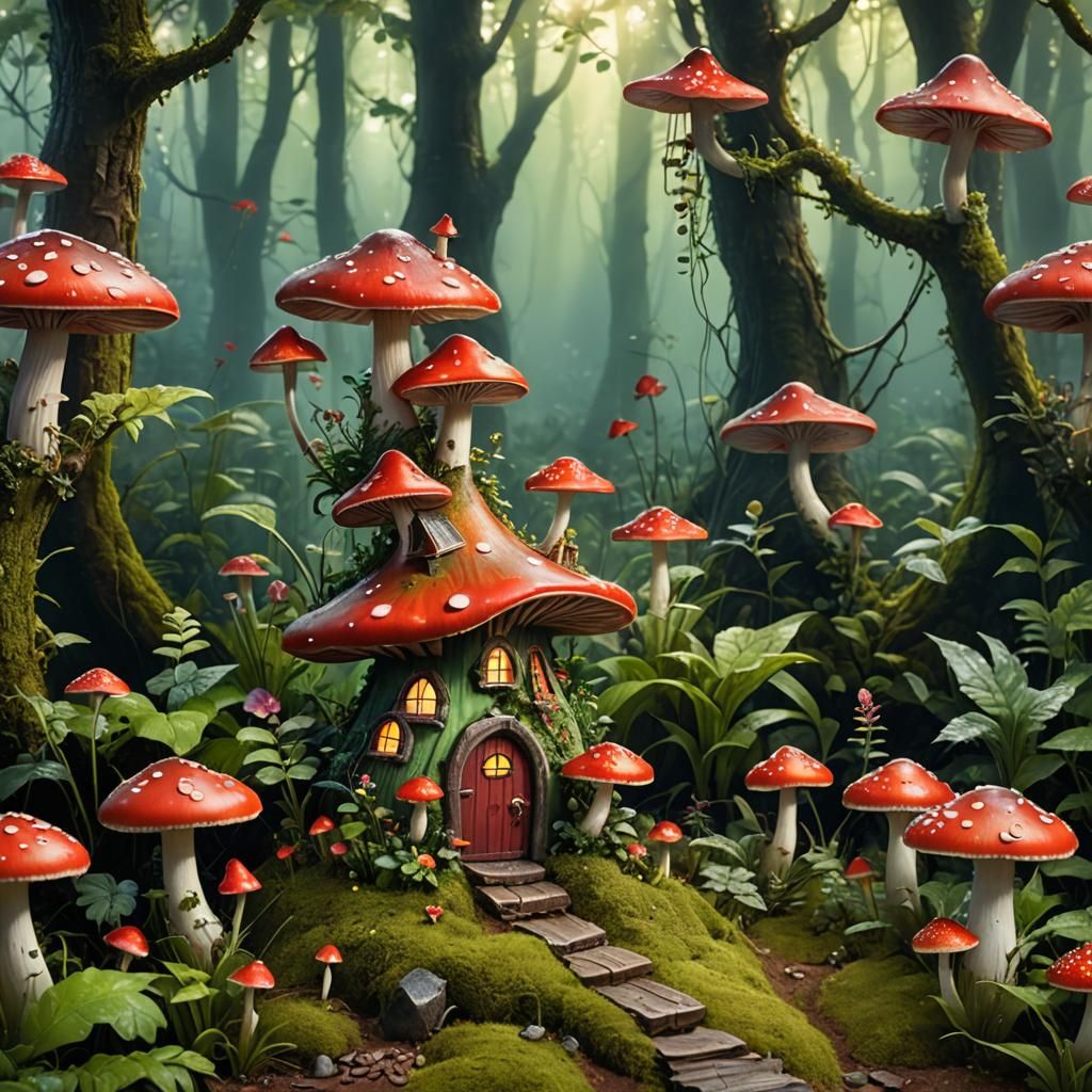 Enchanted Forest: Red Mushroom Fairy House