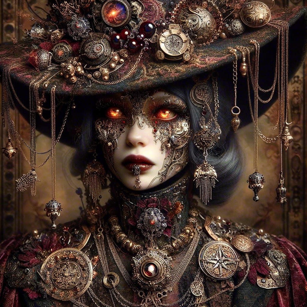 A Haunting Victorian Witch in Opulent Baroque Splendor