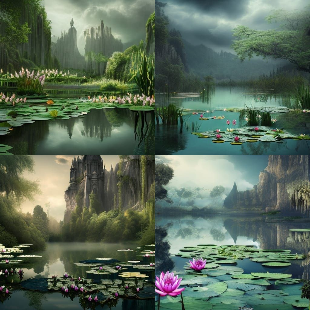 Gothic lake with water lilies