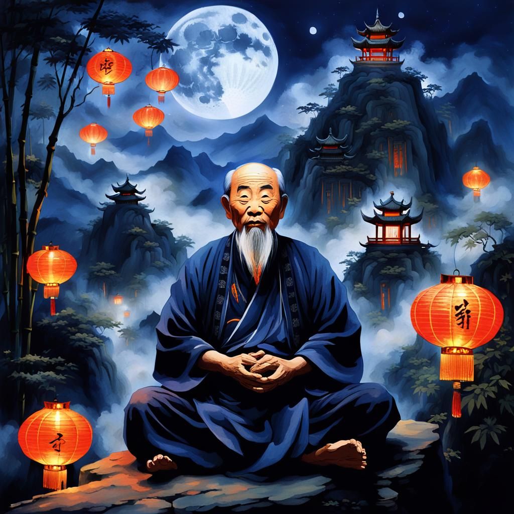 Mystical Chinese Magician in Beksiński Style