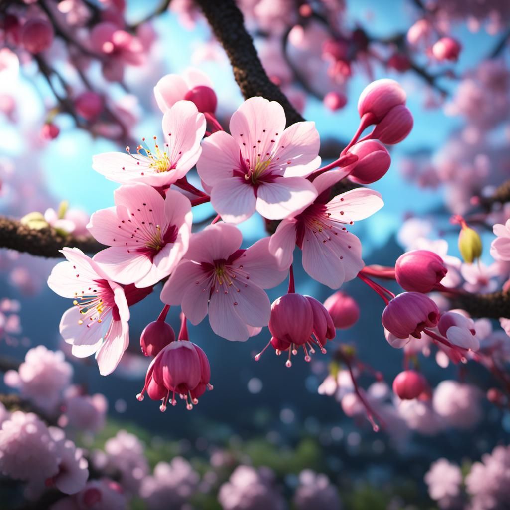 Fuchsia Cherry Blossoms in 3D Cinematic Style