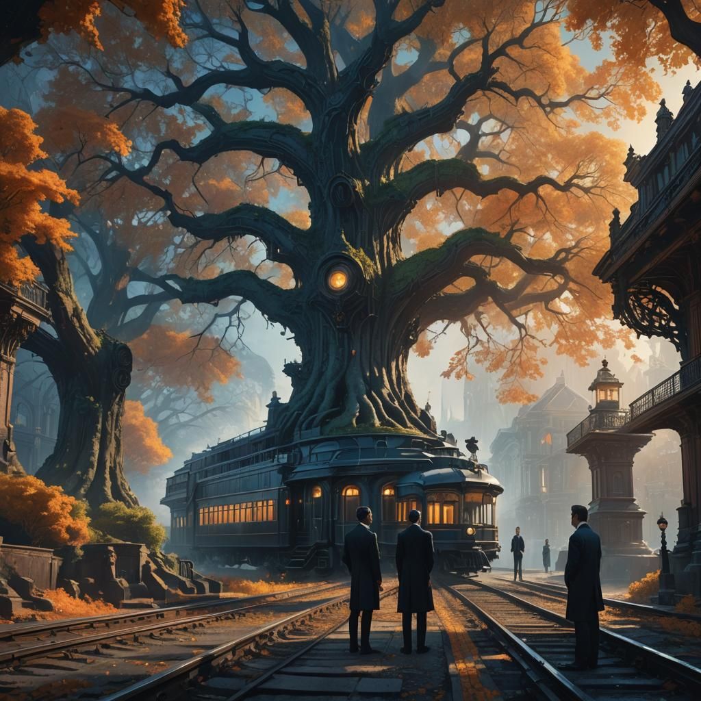 Ornate Railway with Men in Black Suits