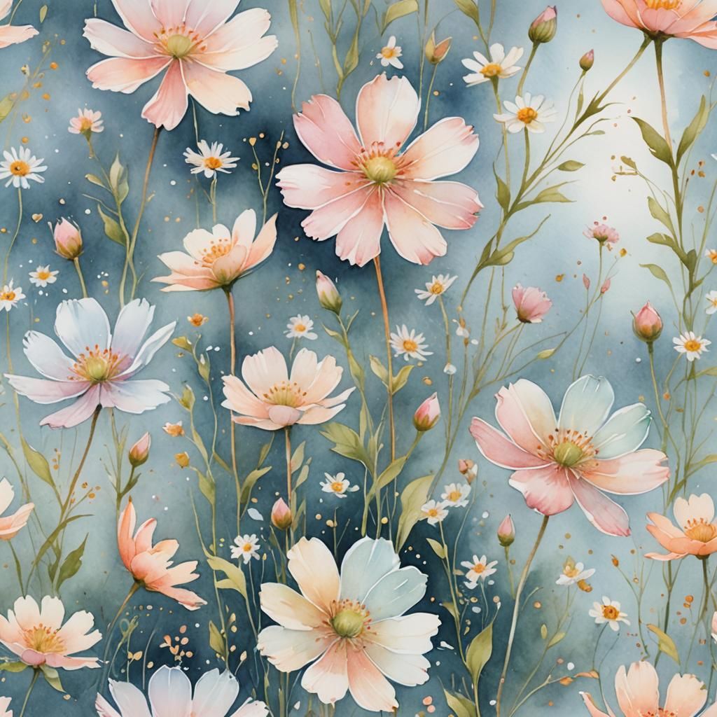 Ethereal Pastel Flowers Watercolor Painting