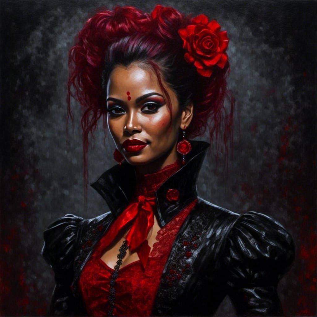 Gothic Lady in Red and Black Acrylics