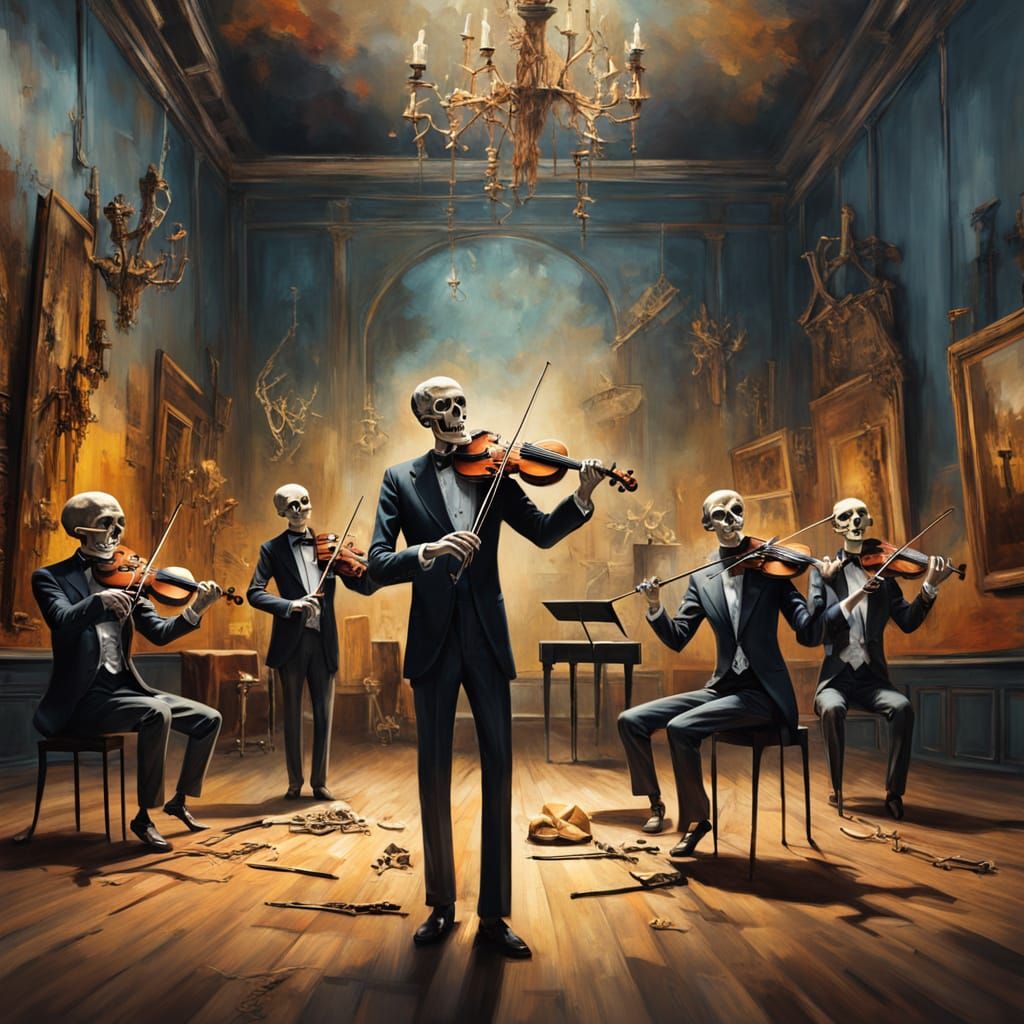 Surreal Skeleton Orchestra in Formal Attire