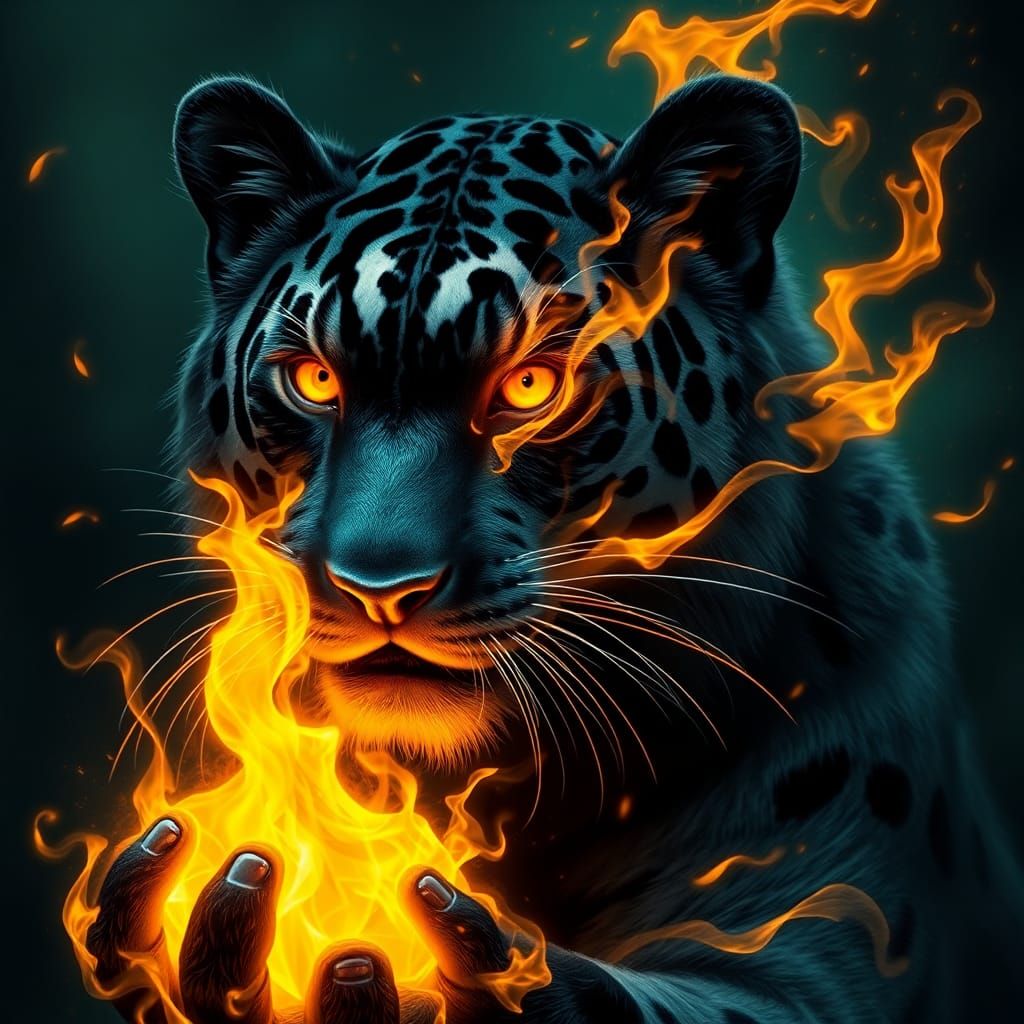 Surreal Hybrid Creature with Golden Fire