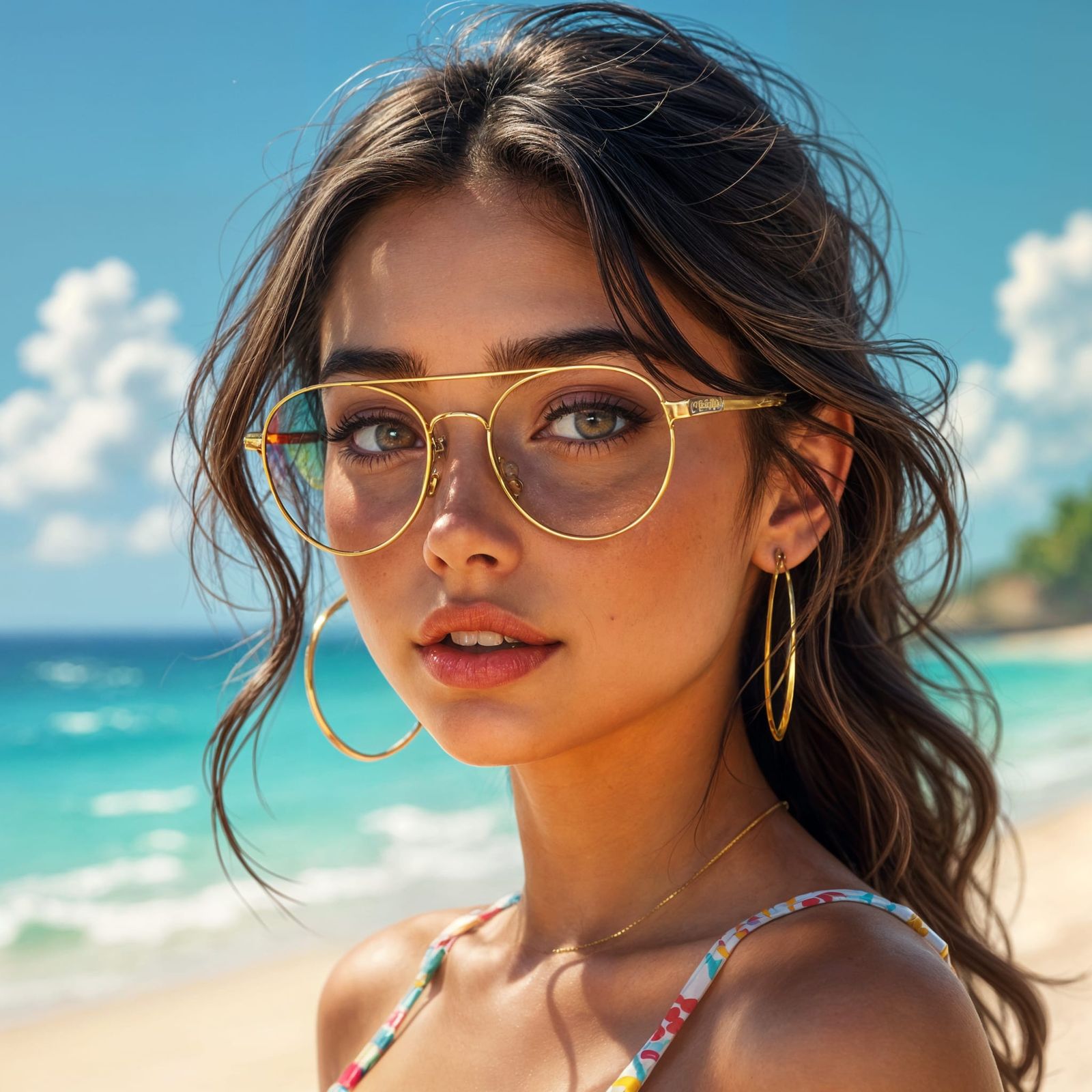 Beautiful Ukrainian Girl on Beach in Hyperrealistic Style