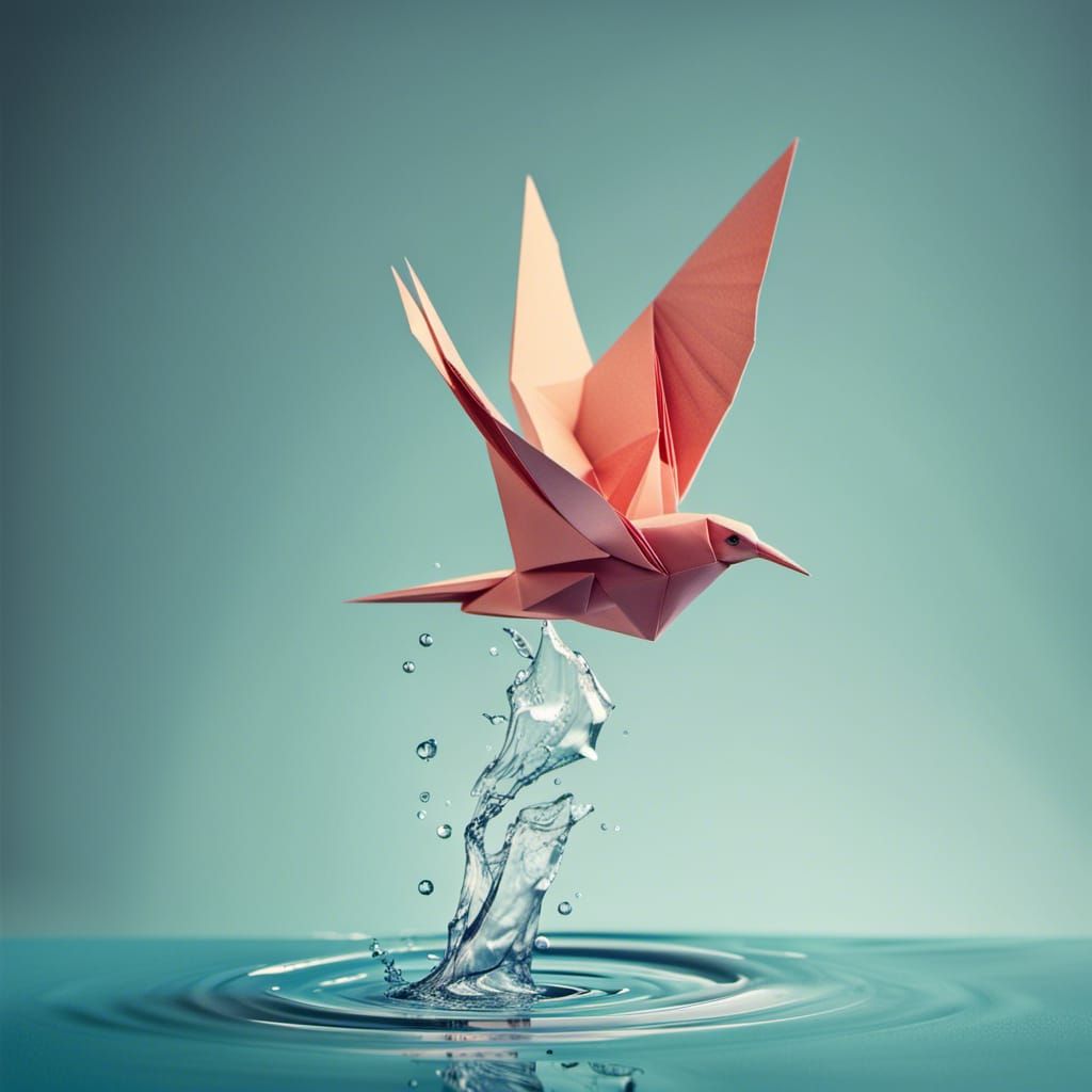 Origami Bird Diving: Papercraft in 8K