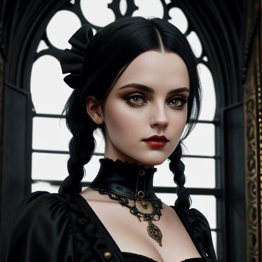 Steampunk Wednesday Addams Portrait in Victorian Setting