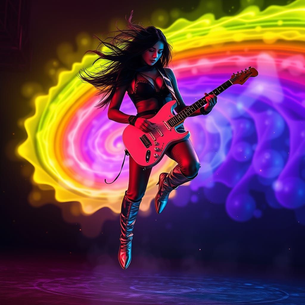 Electric Guitarist Jumps Mid-Air in Cyberpunk Style