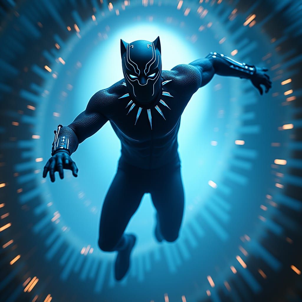 Black Panther Leaps Through Kinetic Energy: Cinematic Still