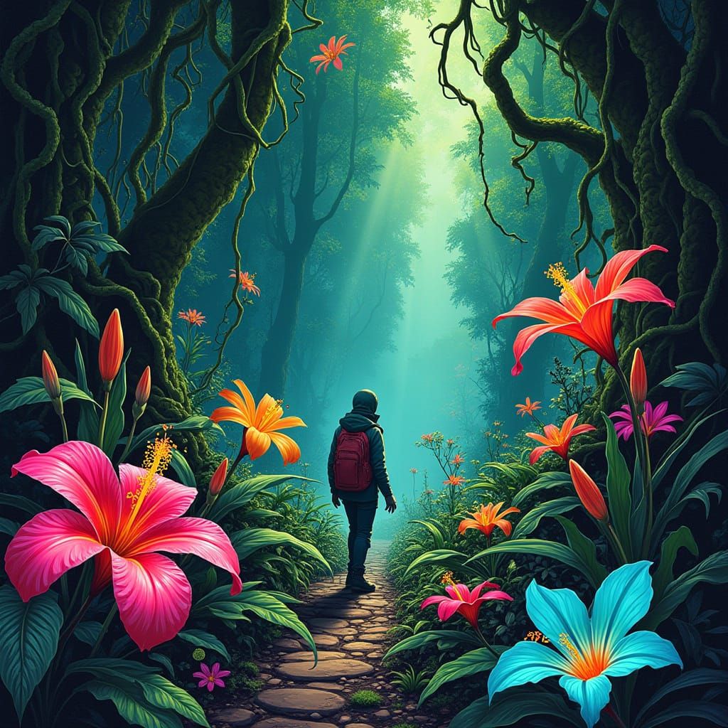 Retro-Futuristic Jungle Goddess Poster in a Poison Ivy-Inspi...