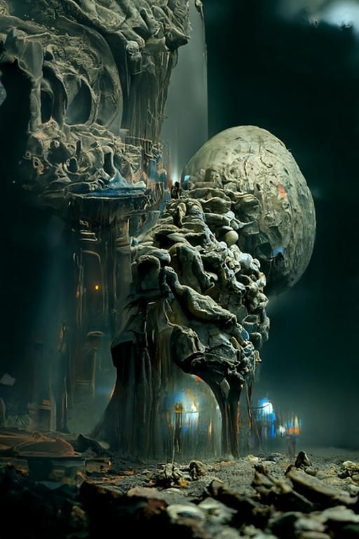 Alien Temple Sculpture in Biopunk Art Nouveau Style