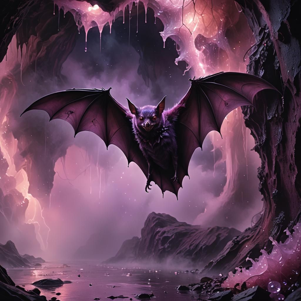 Pink Bat Emerges from Mist: Fantasy Concept Art