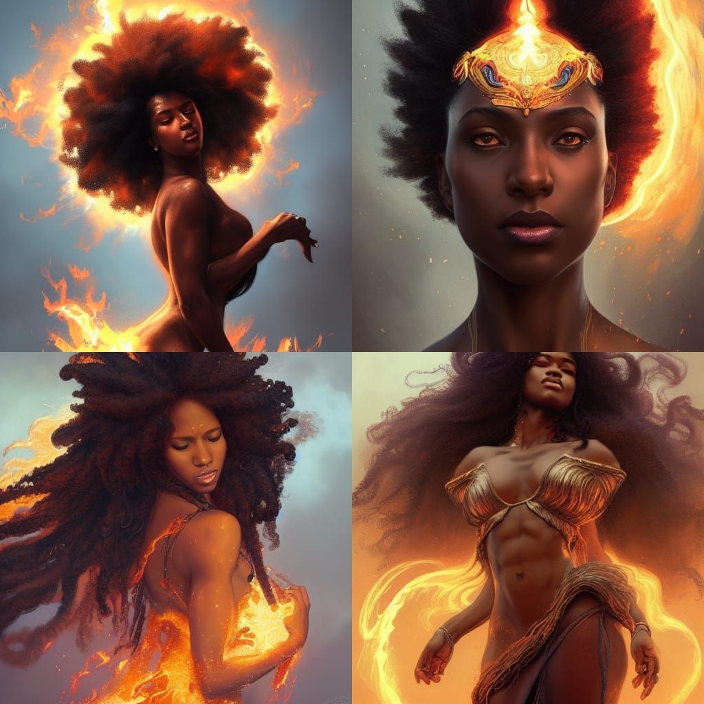 Goddess Portrait with Fiery Hair, Digital Art