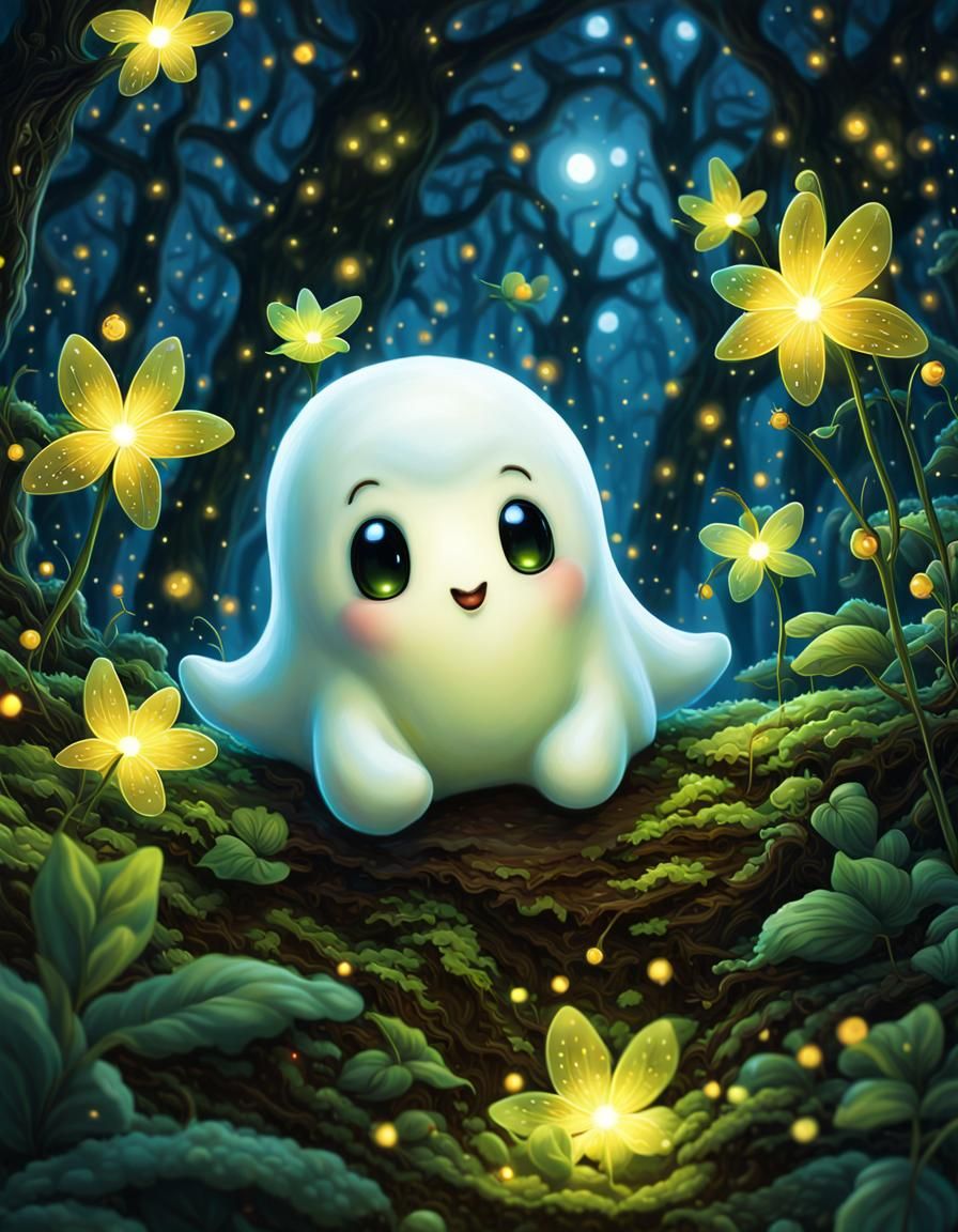 Enchanted Forest: Tiny Ghost and Fireflies