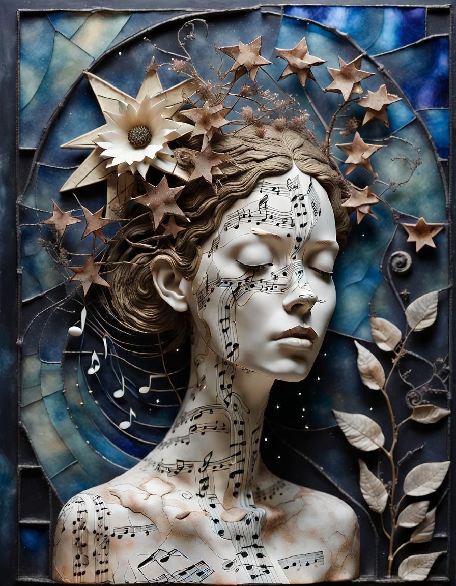 Intricate Textile Art Portrait in Stained Glass Style