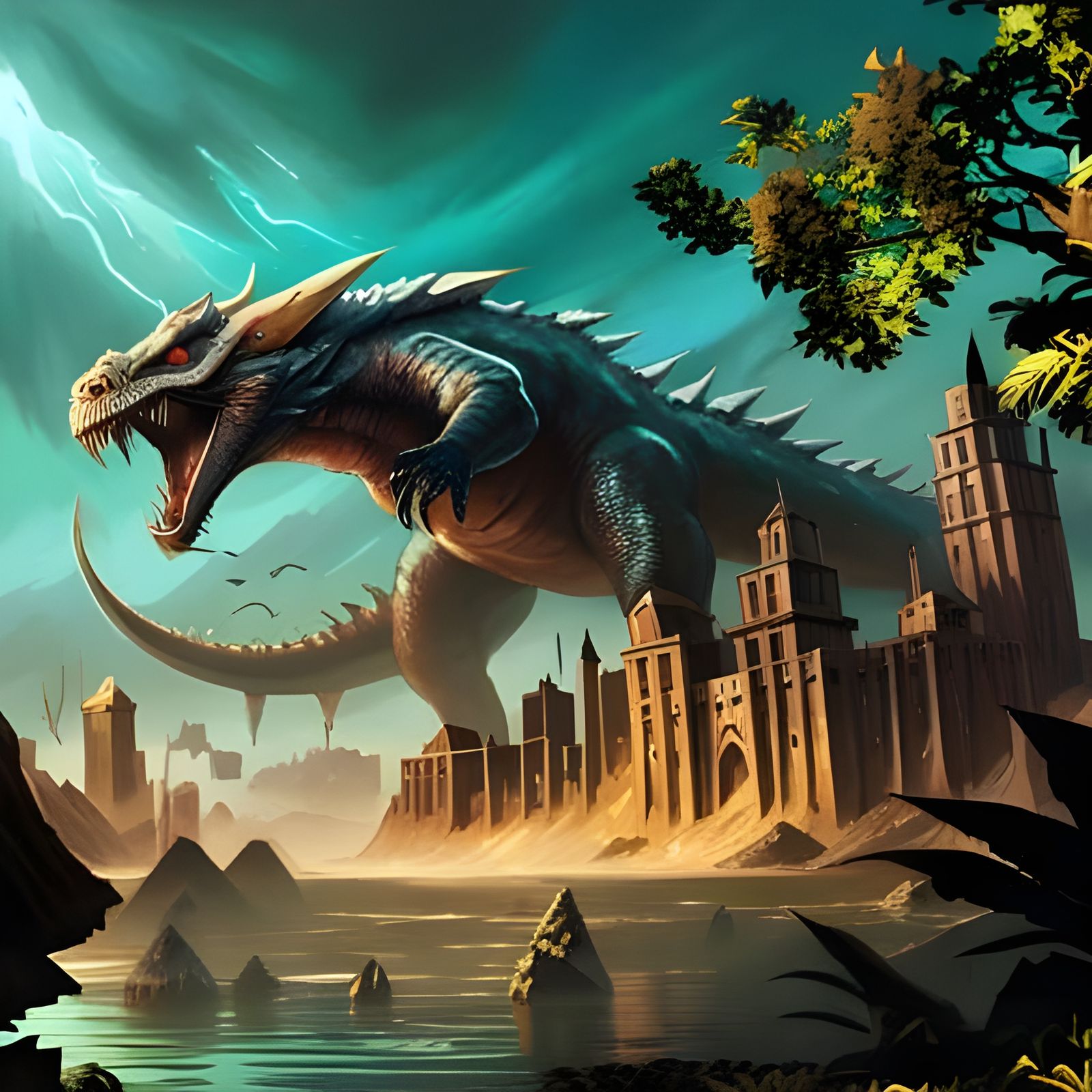 Dinosaur Egg Nest in Stormy Jungle City