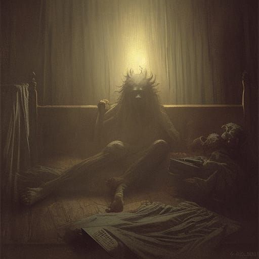 Horrific Monster Under Bed in Gothic Style