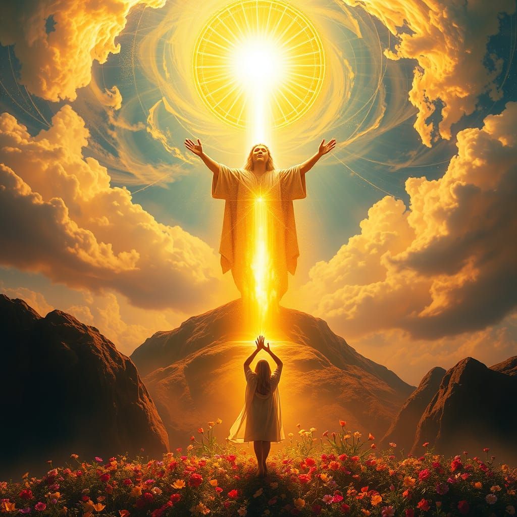 Divine Love Ascends: Radiant Being and Majestic Lion Unite